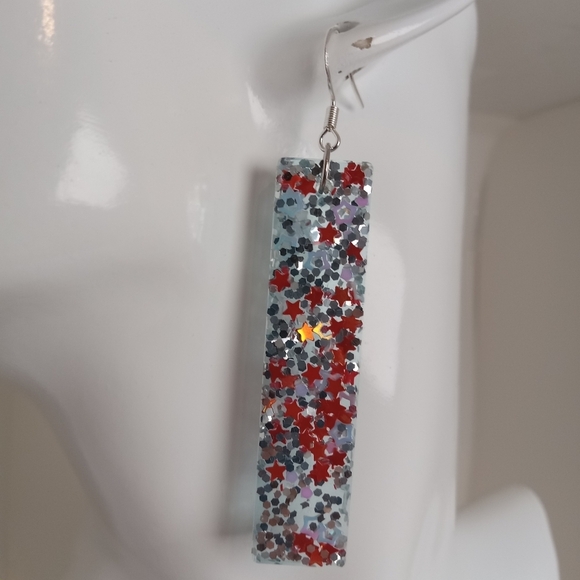 Handmade Jewelry - Starry Silver and Red Dangle Earrings
